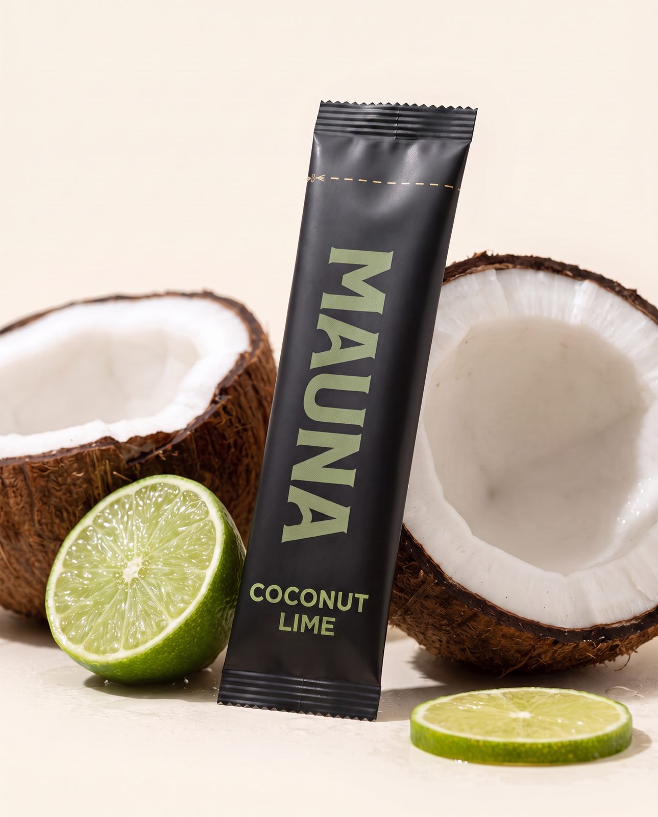 Coconut Lime stick with cracked coconut and lime wheel