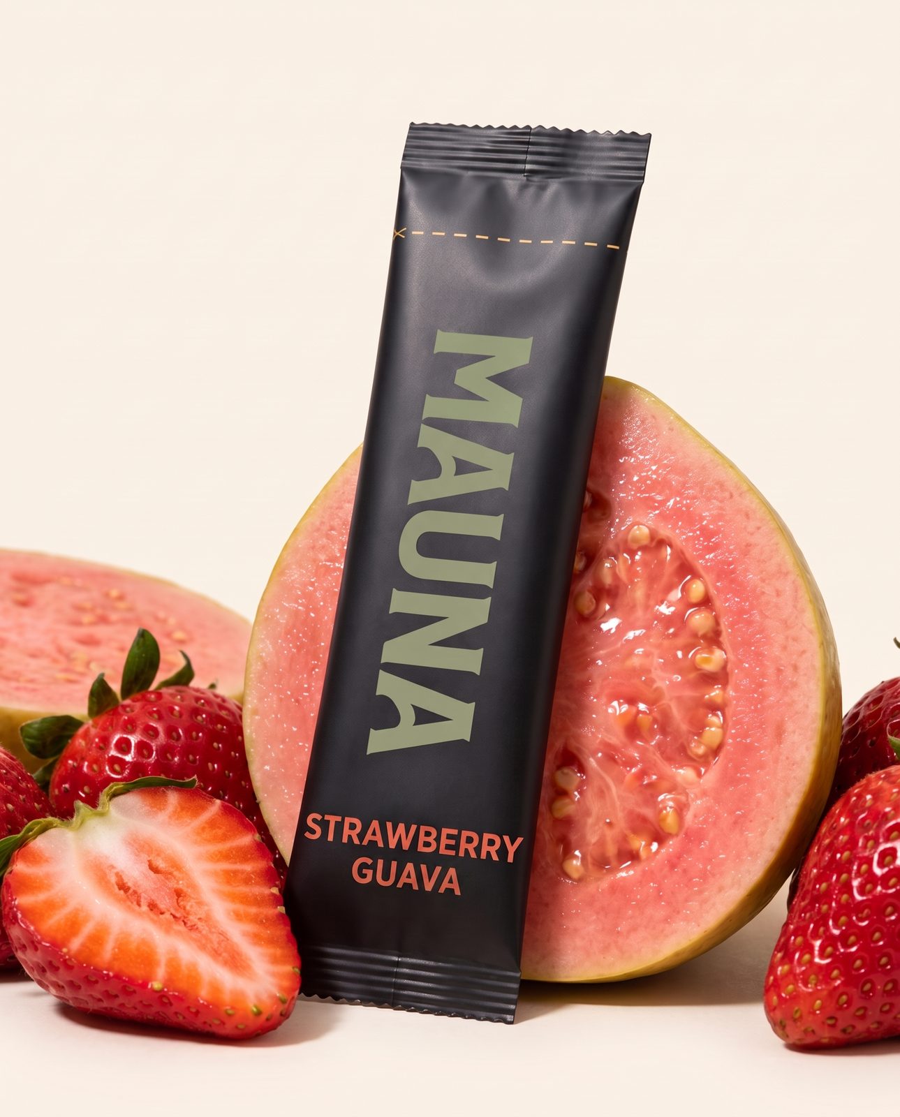 Strawberry Guava stick with halved strawberries and pink guava